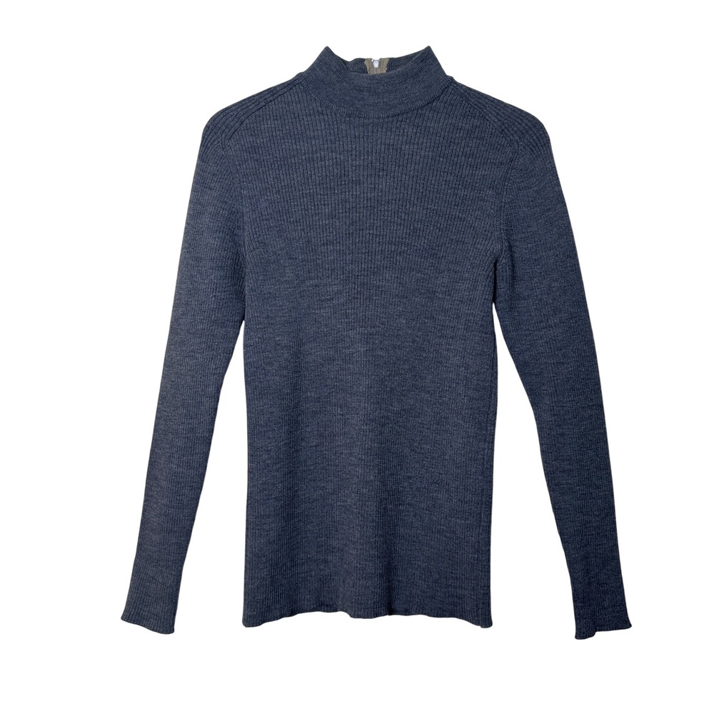 Vintage Dorce I.‎ Magnin Gray Ribbed Pure Virgin Wool Mock Neck Back Zip Sweater
